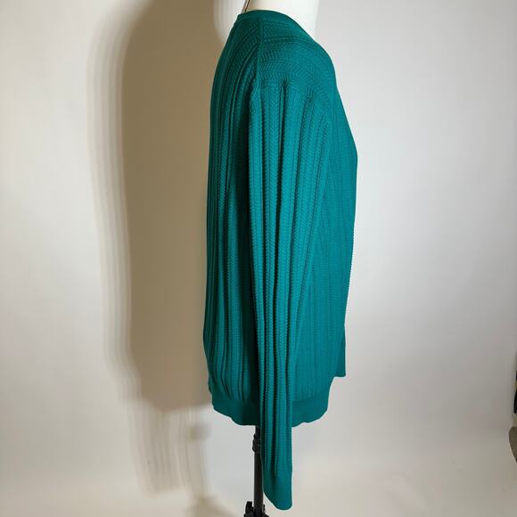Lands End Green V-Neck Cotton Herringbone Knit Sweater Mens Size Large L 42-44 - Picture 2 of 7